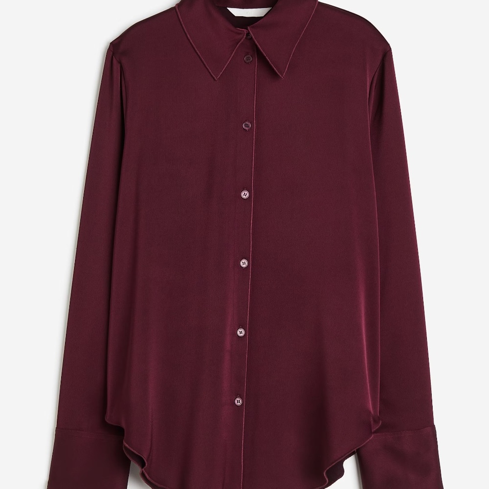 Burgundy Satin V-Neck Button-Down Size M (H&M)